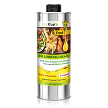Lade das Bild in den Galerie-Viewer, BIO Brat &amp; Salat Öl (High Oleic), 100% Sonnenblumen Kerne, bis 180°C erhitzbar, Pommes Öl - CatCup (STANDARD, 1 Liter)

